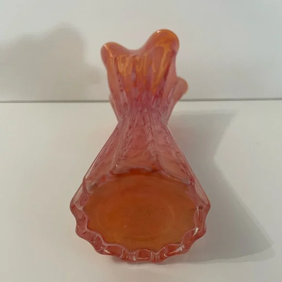 Vintage Pink and Orange Art Glass Ruffled Top Vase Silhouette 7” H - Picture 3 of 5